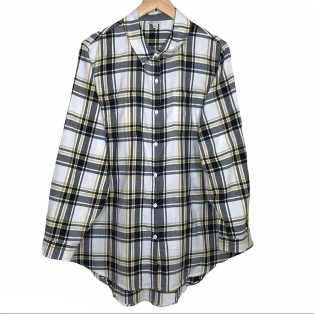 Cato Woman Button Front Size 18/20W Striped Plaid Long Sleeve Cotton Casual Soft
